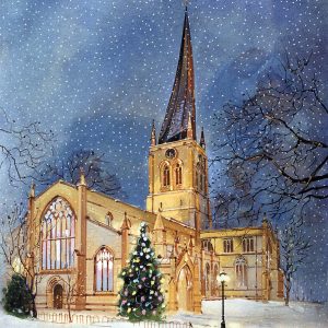 Chesterfield Parish Church by night (falling snow). By David Charlesworth